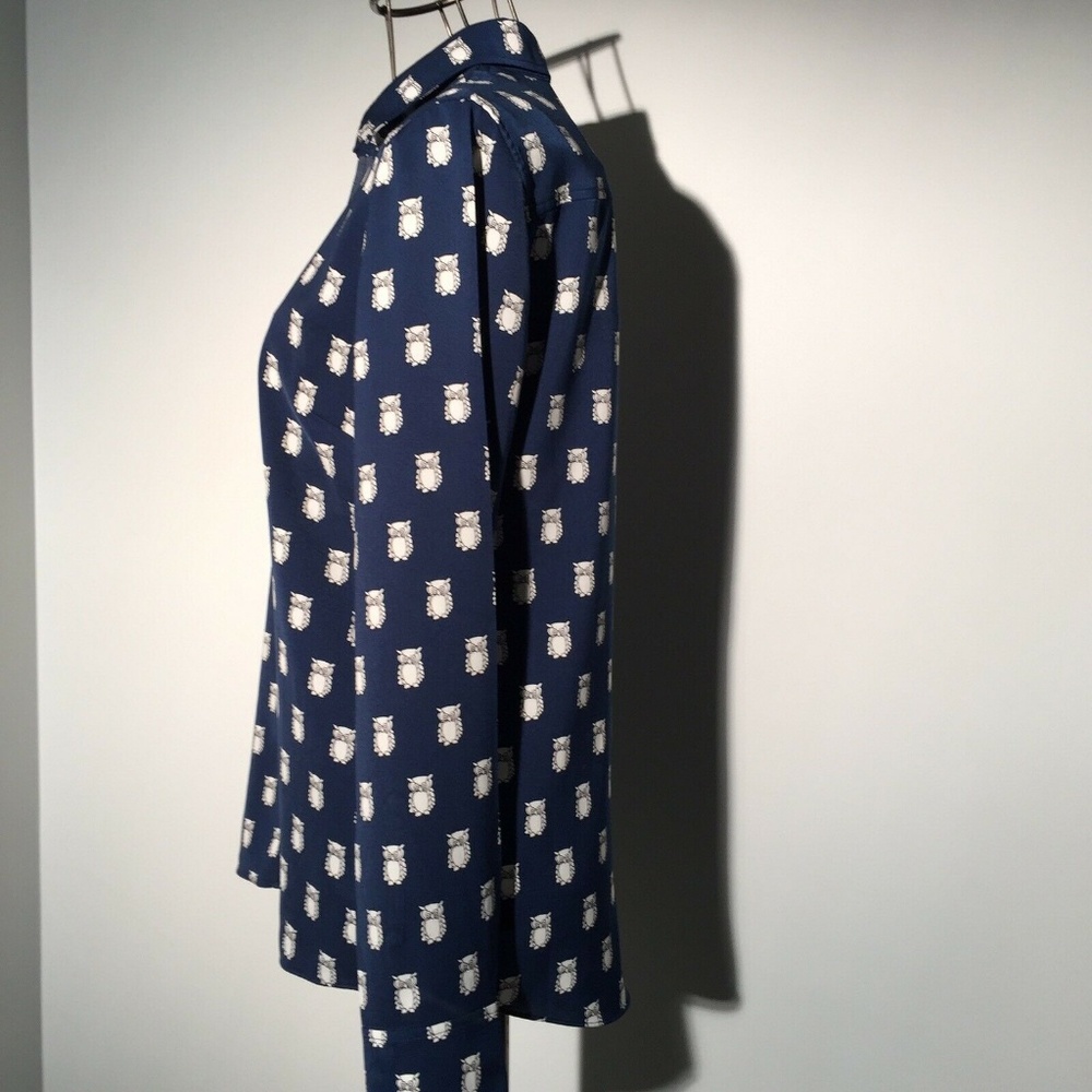 J. CREW Blue Owl Print Shirt critter Button Front Blouse - Picture 5 of 8